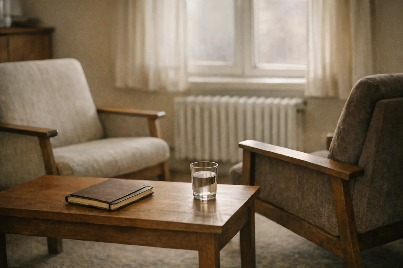 Two chairs by a window in a quiet consultation room